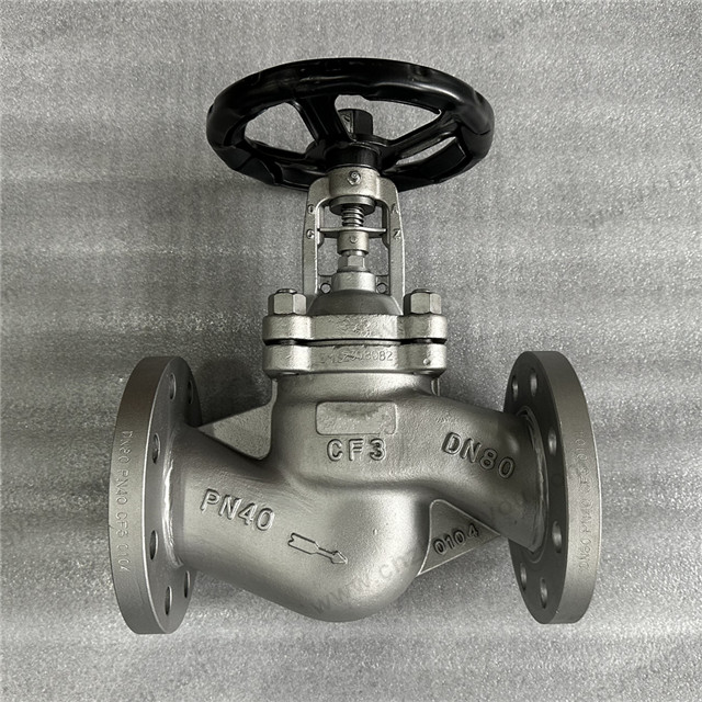 DIN Bellow Sealed Globe Valve, DN80 PN40, ASTM A351 CF3 Body, 316Ti Bellows, Flanged Ends